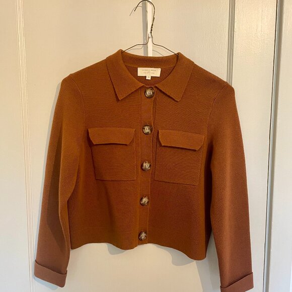 Sezane deep caramel brown merino wool sweater jacket sz XS - Picture 1 of 3
